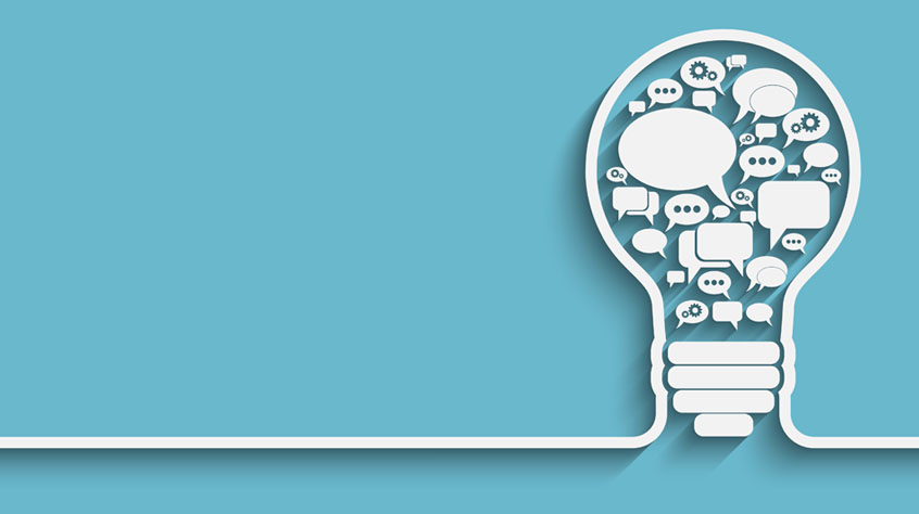 bulb with bubble speech on a blue background